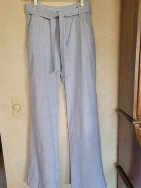 Light Blue Pinstripe Wide Leg Pants Banana Republic Self-belt